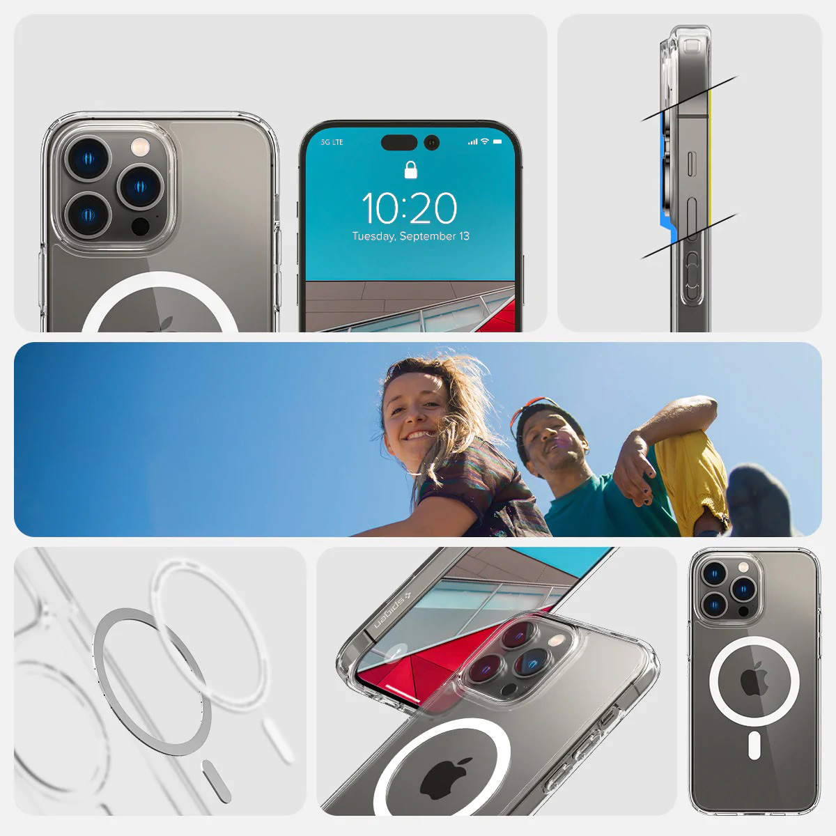 Etui pancerne z wbudowanym pierścieniem magnetycznym kompatybilne z akcesoriami z serii MagSafe Spigen Ultra Hybrid Mag do iPhone 14 Pro